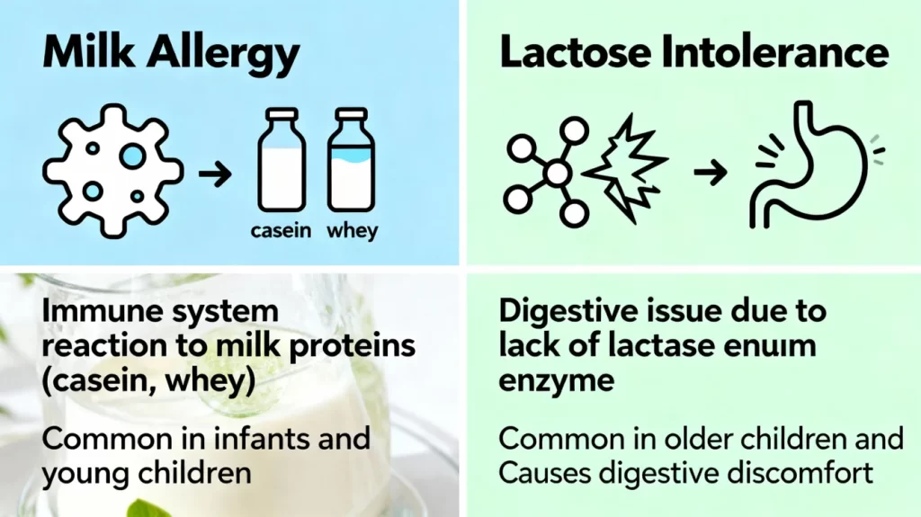 Understand the key differences between milk allergy and lactose intolerance, including symptoms, causes, and how to manage each condition effectively.